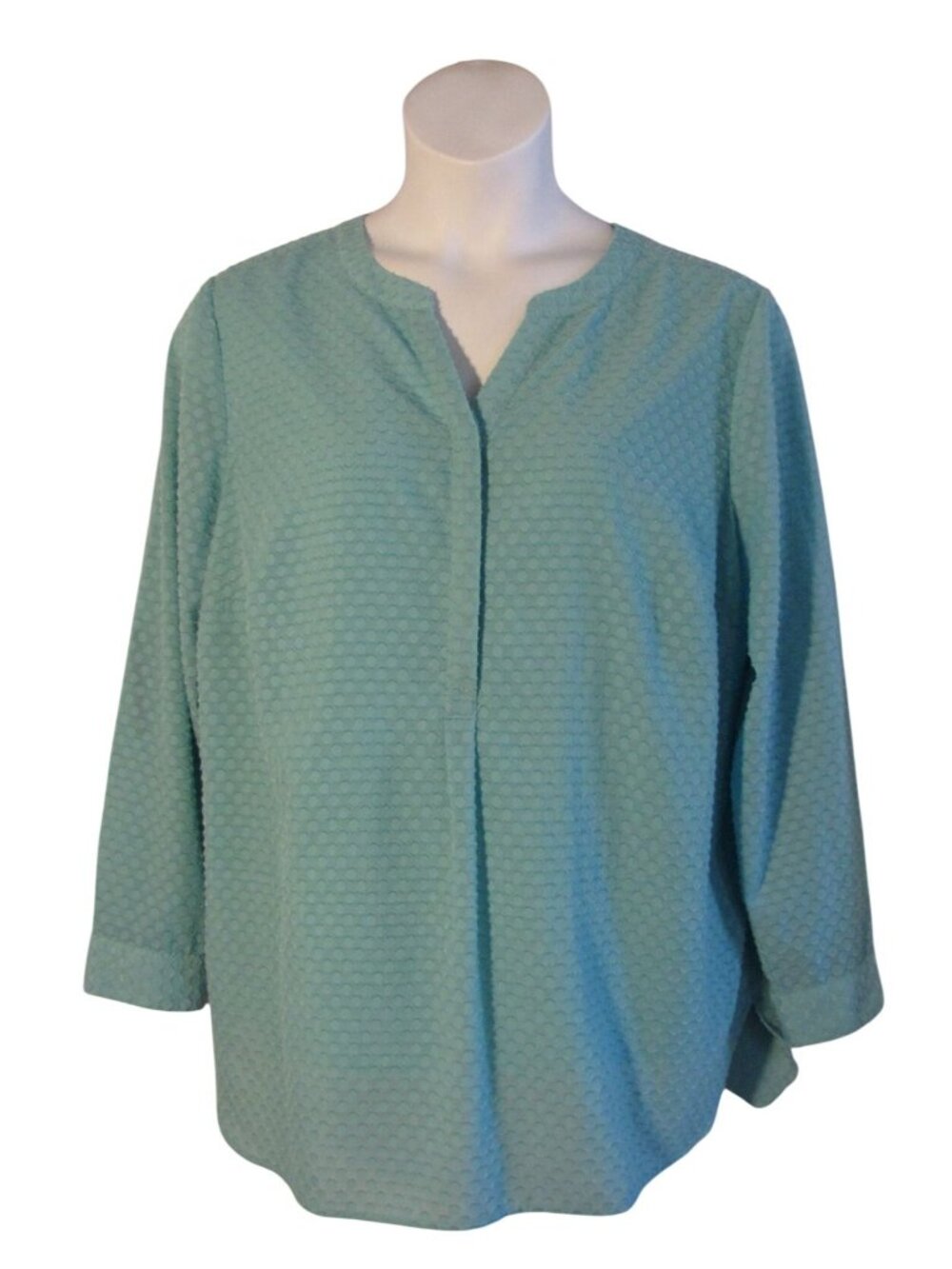 Talbots 1X Green Textured Dot Shirt Top Blouse